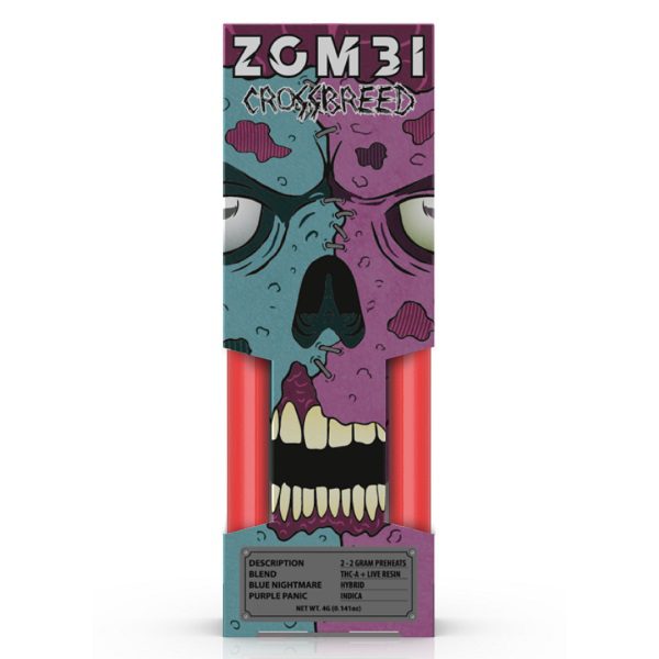 Zombi Crossbreed USB-C Rechargeable and Disposable Vape Pen 4 Grams | 2pk - Blue Nightmare (Hybrid) x Purple Panic (Indica)